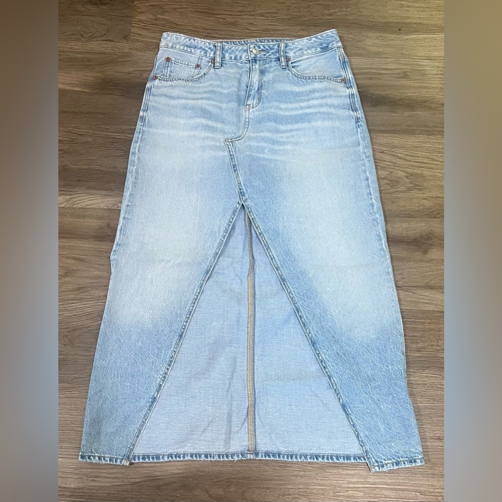 American Eagle Outfitters Denim Open Front Slit Maxi Skirt